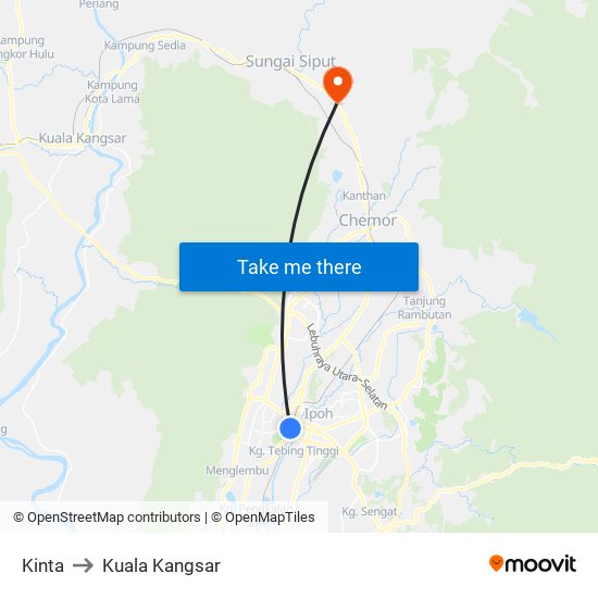 Kinta to Kuala Kangsar map