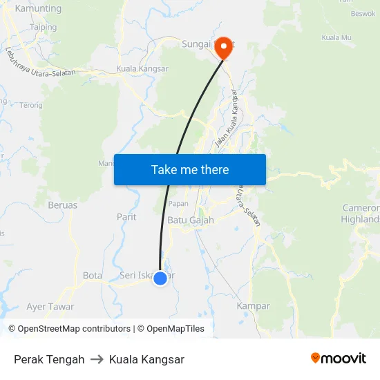 Perak Tengah to Kuala Kangsar map