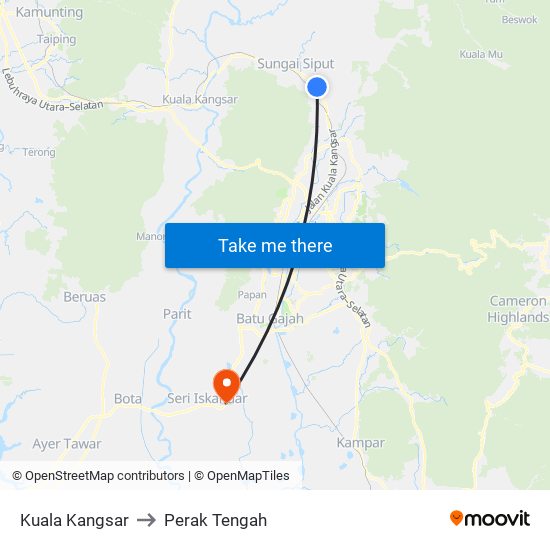 Kuala Kangsar to Perak Tengah map