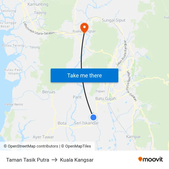 Taman Tasik Putra to Kuala Kangsar map