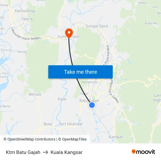 Ktm Batu Gajah to Kuala Kangsar map
