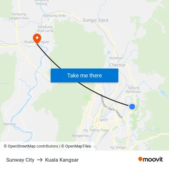 Sunway City to Kuala Kangsar map