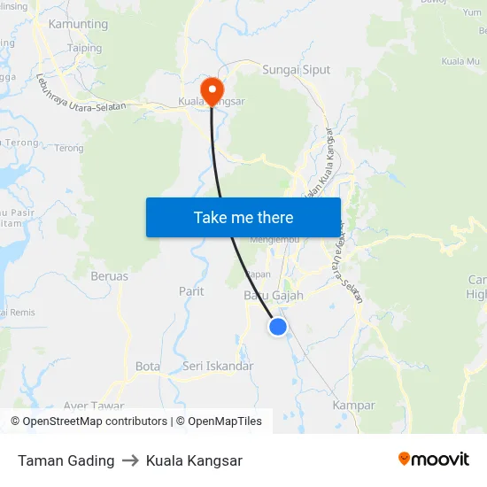 Taman Gading to Kuala Kangsar map