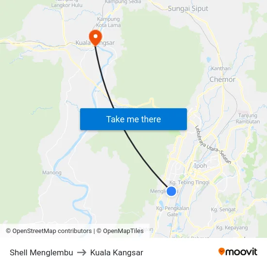 Shell Menglembu to Kuala Kangsar map