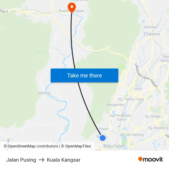 Jalan Pusing to Kuala Kangsar map