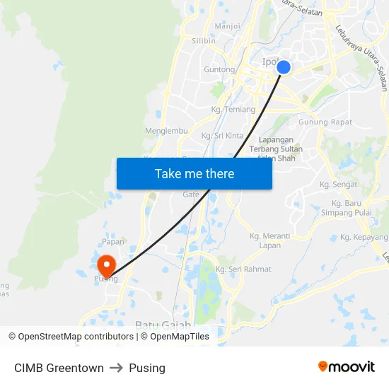 CIMB Greentown to Pusing map