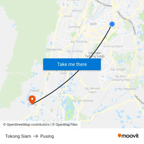 Tokong Siam to Pusing map