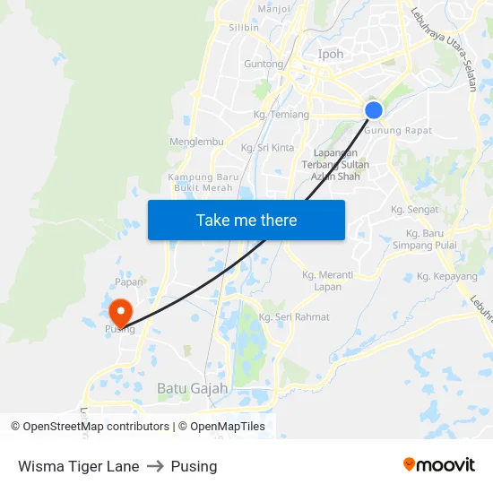 Wisma Tiger Lane to Pusing map