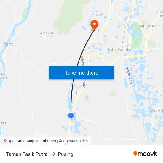 Taman Tasik Putra to Pusing map