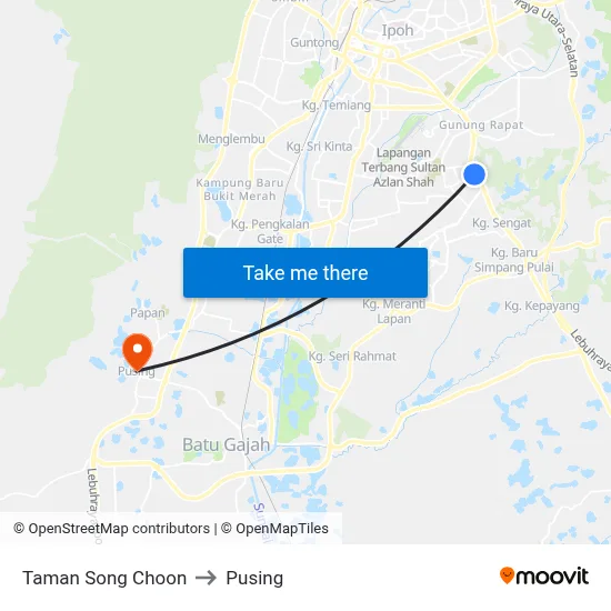Taman Song Choon to Pusing map