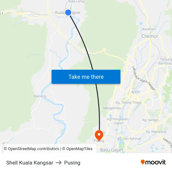 Shell Kuala Kangsar to Pusing map
