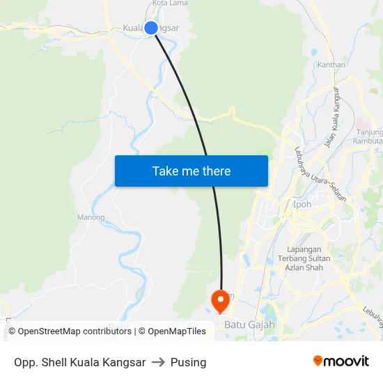 Opp. Shell Kuala Kangsar to Pusing map