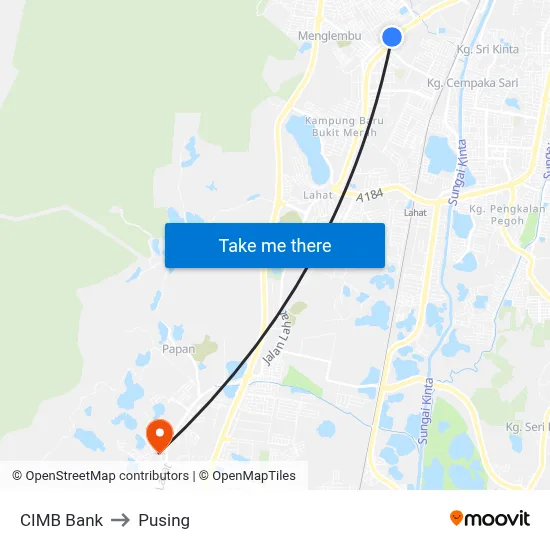 CIMB Bank to Pusing map