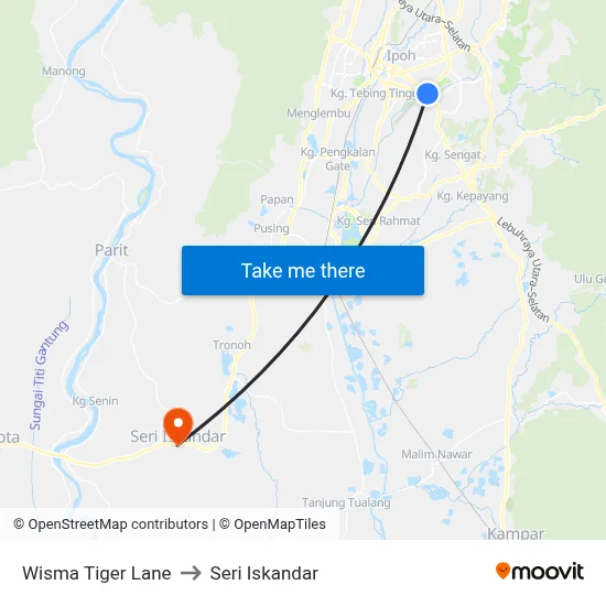 Wisma Tiger Lane to Seri Iskandar map
