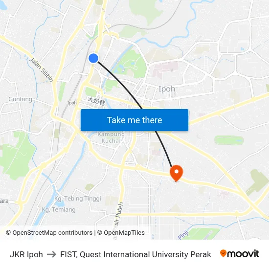 JKR Ipoh to FIST, Quest International University Perak map
