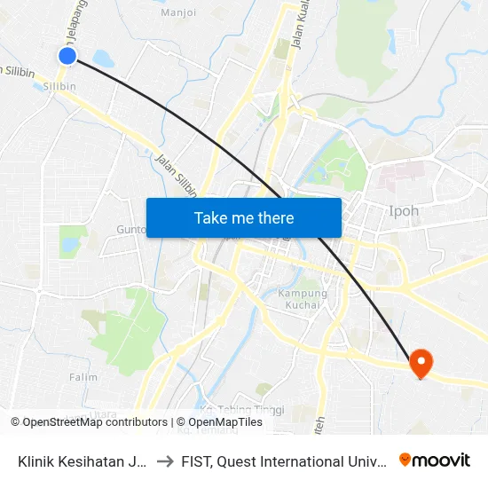 Klinik Kesihatan Jelapang to FIST, Quest International University Perak map