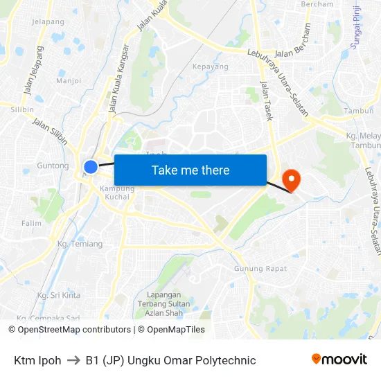 Ktm Ipoh to B1 (JP) Ungku Omar Polytechnic map