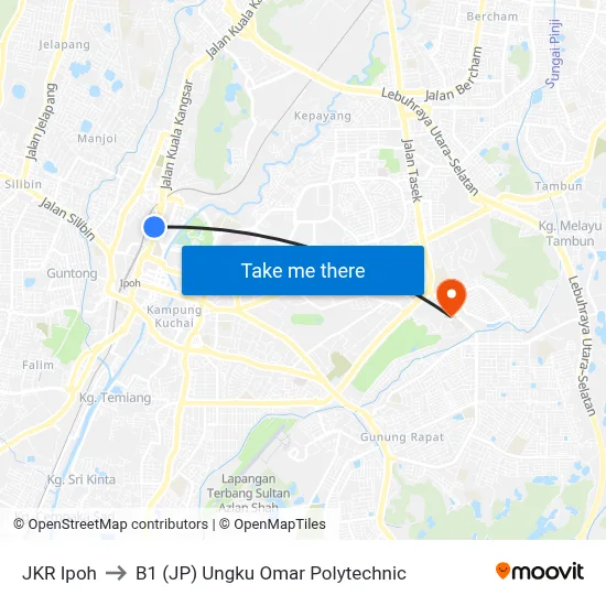 JKR Ipoh to B1 (JP) Ungku Omar Polytechnic map