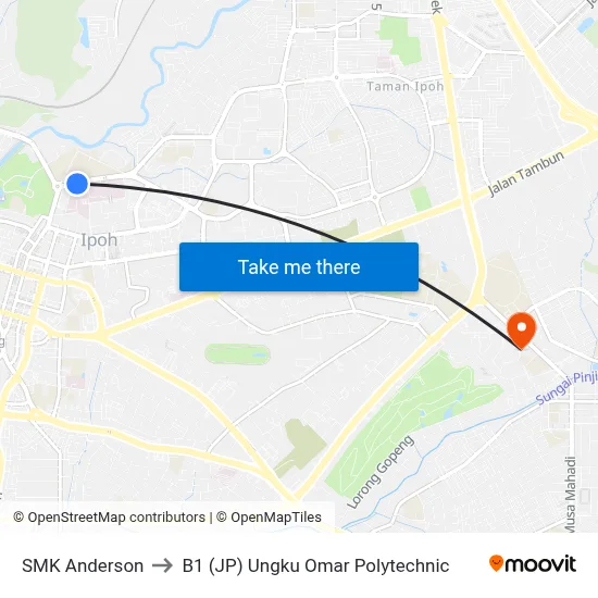 SMK Anderson to B1 (JP) Ungku Omar Polytechnic map