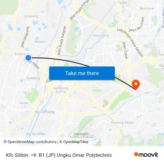 Kfc Silibin to B1 (JP) Ungku Omar Polytechnic map
