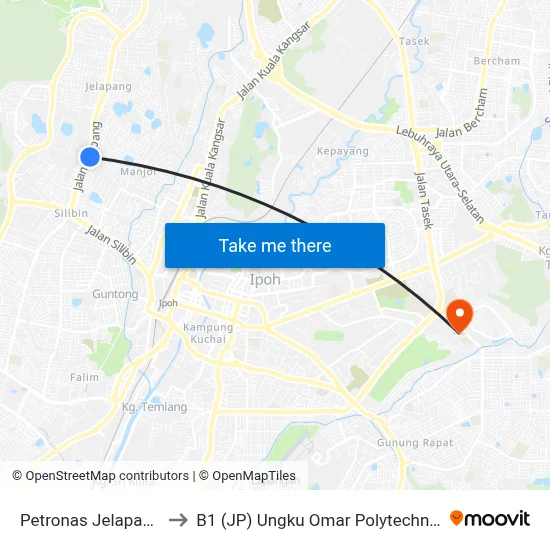 Petronas Jelapang to B1 (JP) Ungku Omar Polytechnic map