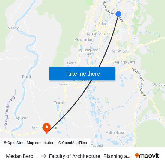 Medan Bercham Bistari to Faculty of Architecture , Planning and Surveying UiTM , Perak map