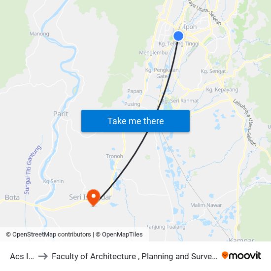 Acs Ipoh to Faculty of Architecture , Planning and Surveying UiTM , Perak map