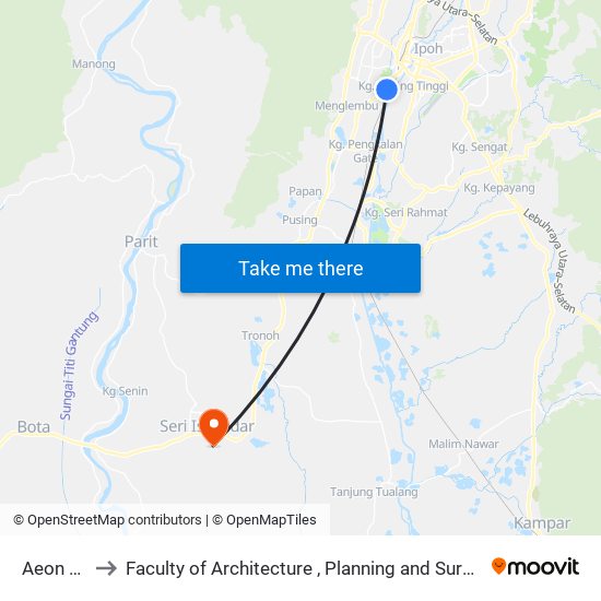 Aeon Falim to Faculty of Architecture , Planning and Surveying UiTM , Perak map