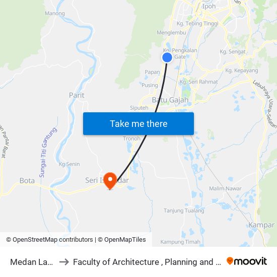 Medan Lahat Baru to Faculty of Architecture , Planning and Surveying UiTM , Perak map