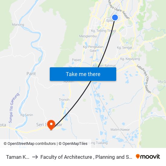 Taman Kin Mee to Faculty of Architecture , Planning and Surveying UiTM , Perak map