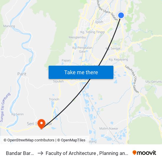 Bandar Baru Tambun to Faculty of Architecture , Planning and Surveying UiTM , Perak map