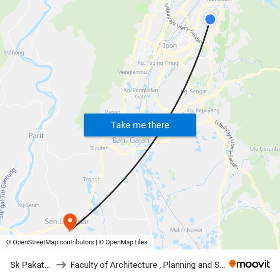 Sk Pakatan Jaya to Faculty of Architecture , Planning and Surveying UiTM , Perak map