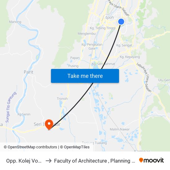 Opp. Kolej Vokasional Ipoh to Faculty of Architecture , Planning and Surveying UiTM , Perak map