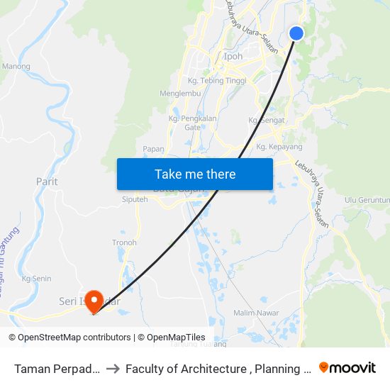 Taman Perpaduan Koperasi to Faculty of Architecture , Planning and Surveying UiTM , Perak map