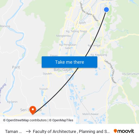 Taman Mewah to Faculty of Architecture , Planning and Surveying UiTM , Perak map