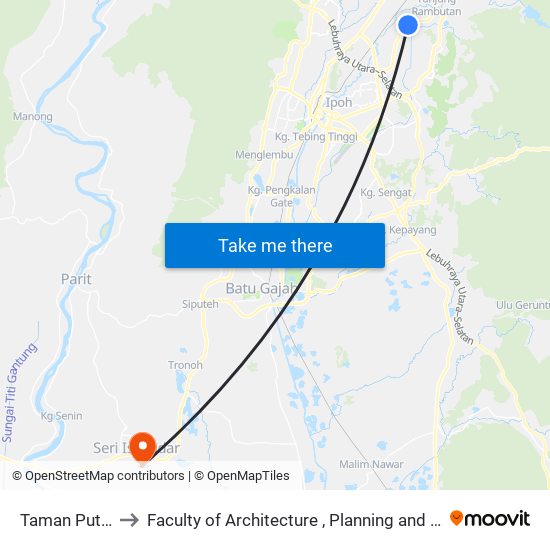 Taman Putra Indah to Faculty of Architecture , Planning and Surveying UiTM , Perak map