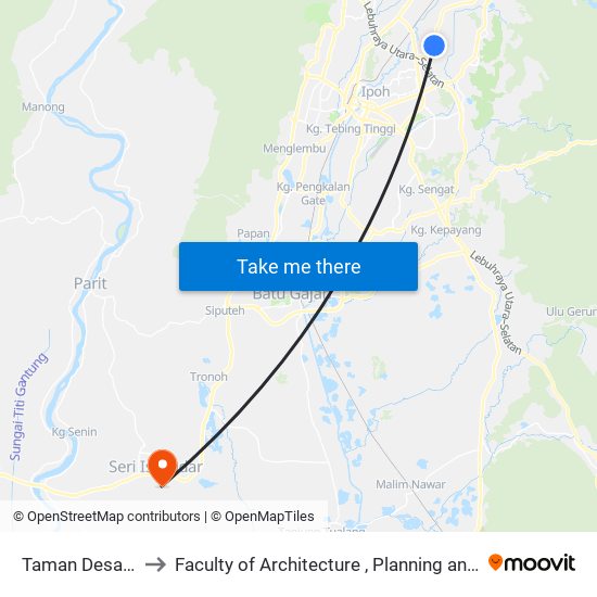 Taman Desa Kenchana to Faculty of Architecture , Planning and Surveying UiTM , Perak map