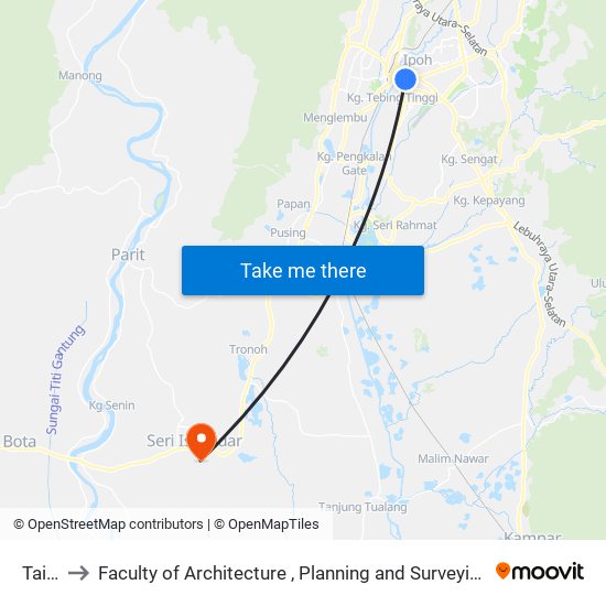 Taiwa to Faculty of Architecture , Planning and Surveying UiTM , Perak map