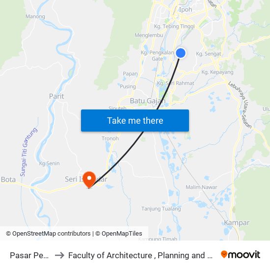 Pasar Pengkalan to Faculty of Architecture , Planning and Surveying UiTM , Perak map