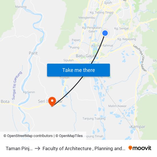 Taman Pinji Mewah to Faculty of Architecture , Planning and Surveying UiTM , Perak map
