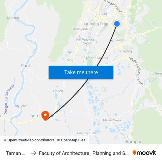 Taman Mutiara to Faculty of Architecture , Planning and Surveying UiTM , Perak map