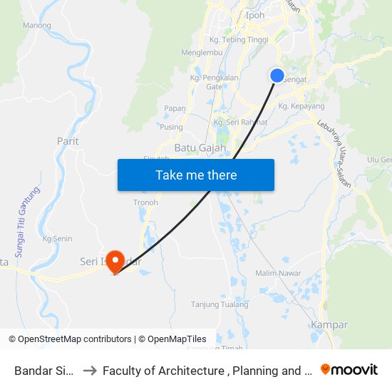 Bandar Siber Ipoh to Faculty of Architecture , Planning and Surveying UiTM , Perak map