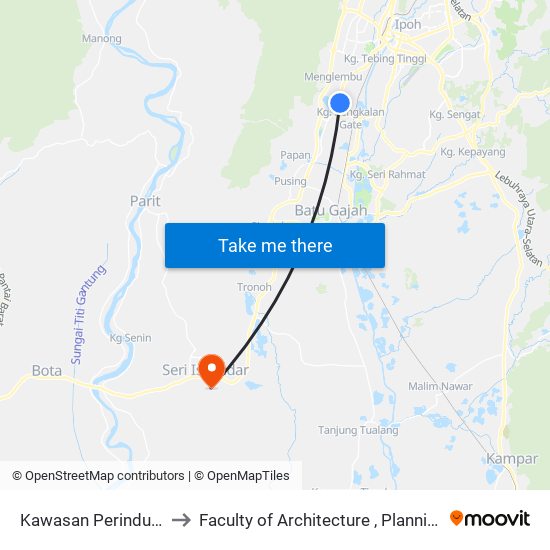 Kawasan Perindustrian Bukit Merah to Faculty of Architecture , Planning and Surveying UiTM , Perak map