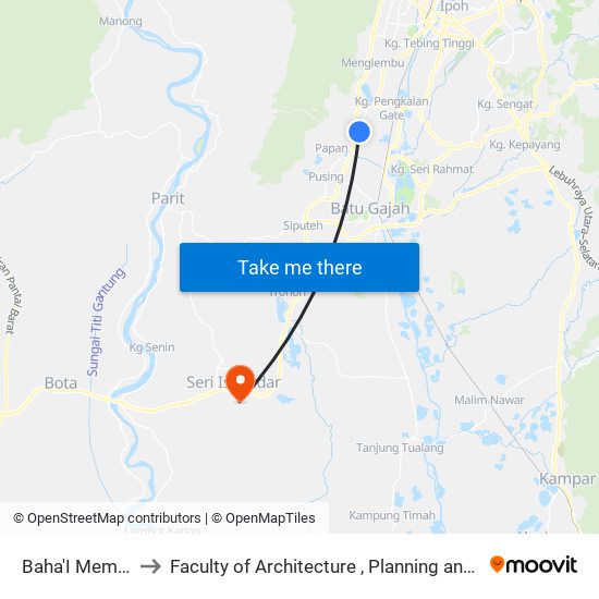 Baha'I Memorial Park to Faculty of Architecture , Planning and Surveying UiTM , Perak map