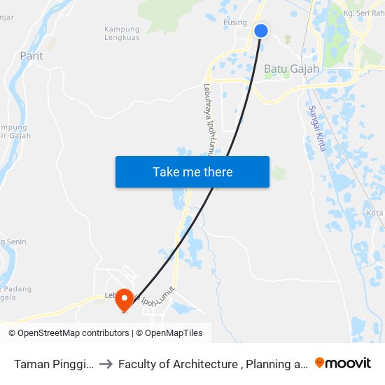 Taman Pinggiran Saujana to Faculty of Architecture , Planning and Surveying UiTM , Perak map