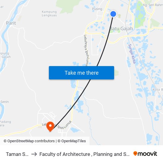 Taman Saujana to Faculty of Architecture , Planning and Surveying UiTM , Perak map