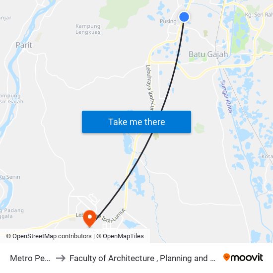 Metro Pengkalan to Faculty of Architecture , Planning and Surveying UiTM , Perak map