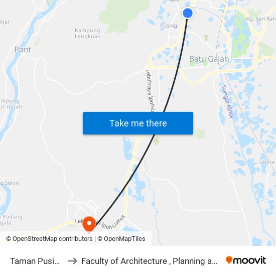 Taman Pusing Perdana to Faculty of Architecture , Planning and Surveying UiTM , Perak map