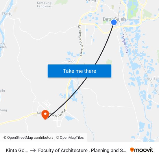 Kinta Golf Club to Faculty of Architecture , Planning and Surveying UiTM , Perak map