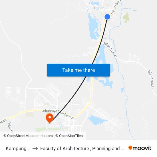 Kampung Tronoh to Faculty of Architecture , Planning and Surveying UiTM , Perak map